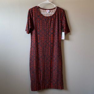 NWT LuLaRoe Julia Red/Blue Dress Sz M